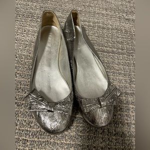 J Crew Silver crinkle bow ballet flats Size 7.5